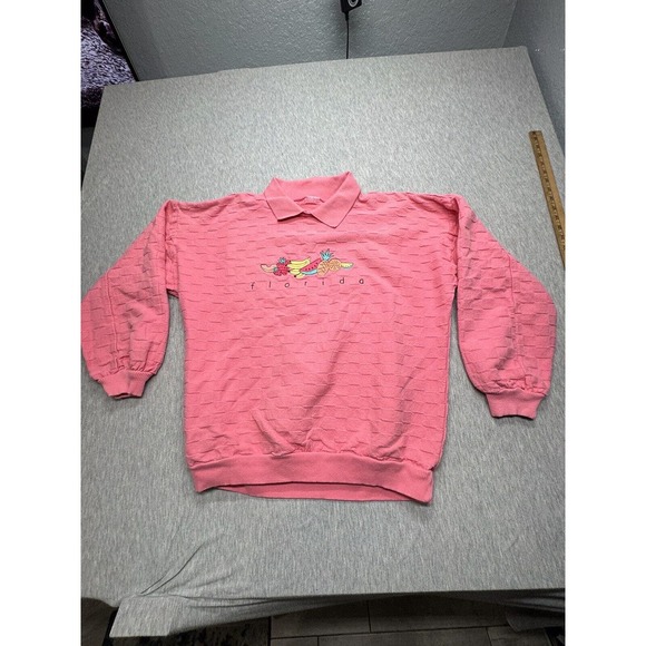 Vintage Crazy Shirts Hawaii Sweatshirt L Florida Fruit Embroidered‎ Pink - Picture 1 of 6